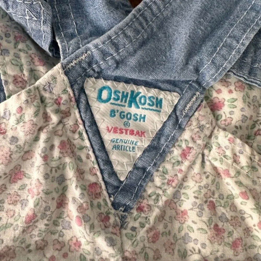 OshKosh B'gosh Overalls Girls 18M Blue Floral Vestbak‎ Vintage Denim Bow Pink